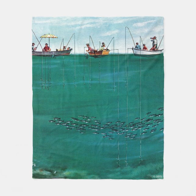 School of Fish Among Lines by Thornton Utz Fleece Blanket (Front)