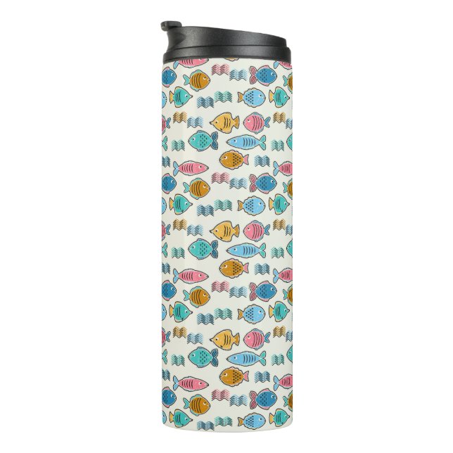 School of fish block prints thermal tumbler (Rotated Right)