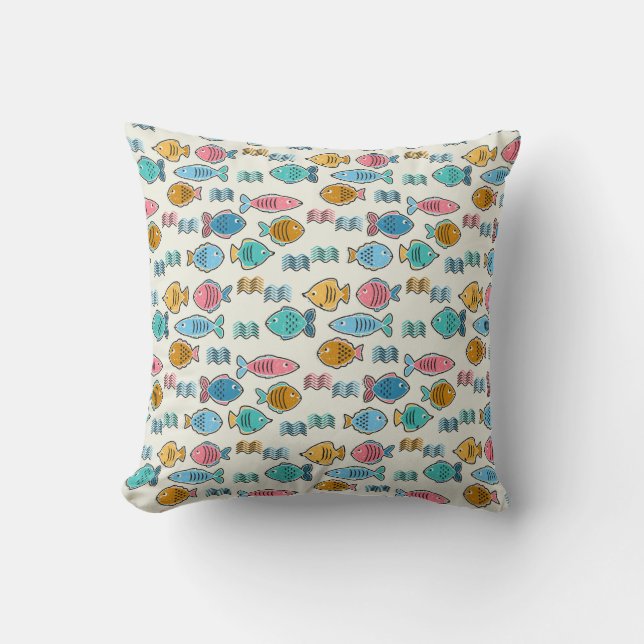 School of fish block prints throw pillow (Front)