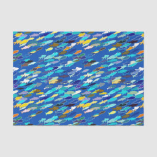 School of Fish, Dark Blue, White and Turquoise Tissue Paper