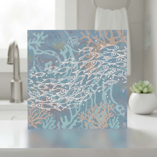School of Fish in Coral Blue ID1198 Tile