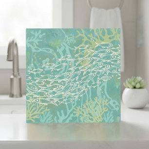 School of Fish in Coral Teal ID1198 Tile