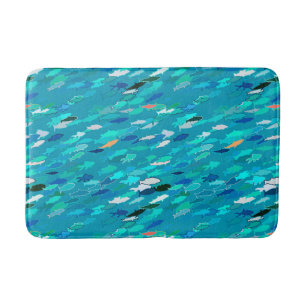 School of Fish, Turquoise, Blue and Aqua Bath Mat