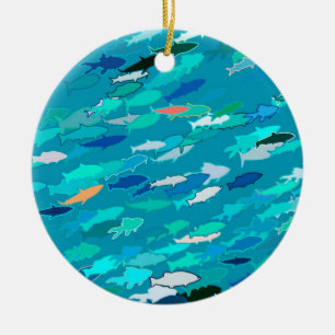 School of Fish, Turquoise, Blue and Aqua Ceramic Ornament