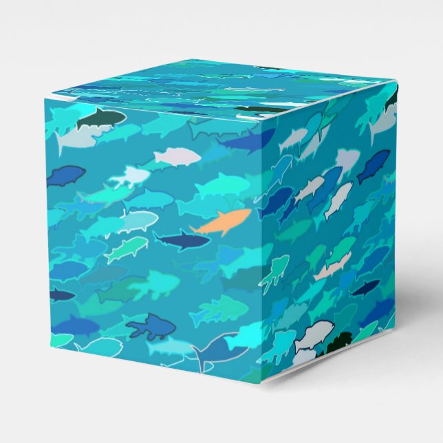 School of Fish, Turquoise,  Blue and Aqua  Favor Box (Front Side)