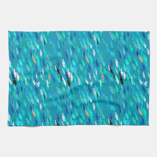 School of Fish, Turquoise, Blue and Aqua  Kitchen Towel (Horizontal)