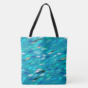 School of Fish, Turquoise, Blue and Aqua Tote Bag