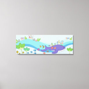 School of fishes swimming in underwater town canvas print