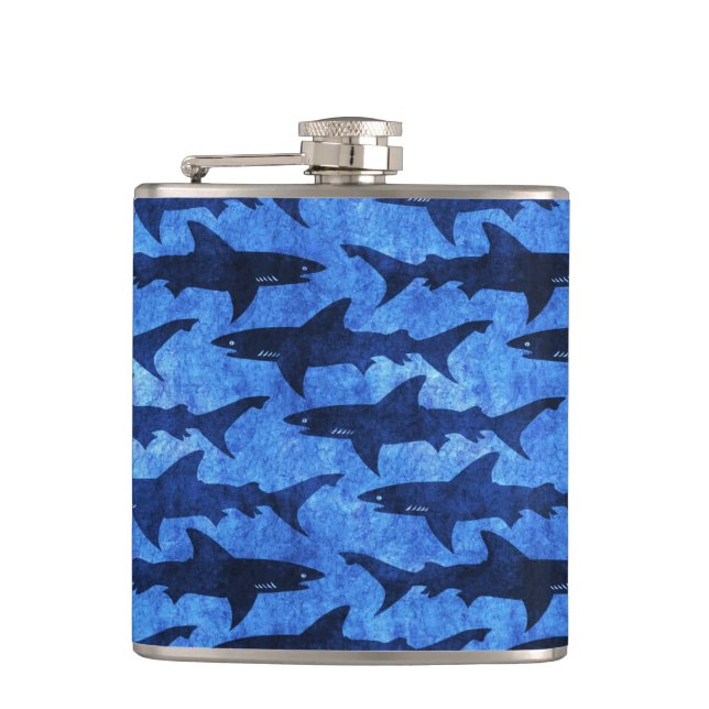 School of Great White Sharks Hip Flask (Front)