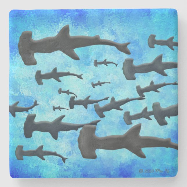 School of Hammerhead Sharks in Silhouette Stone Coaster (Front)