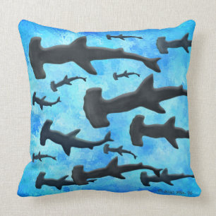 School of Hammerhead Sharks in Silhouette Throw Pillow