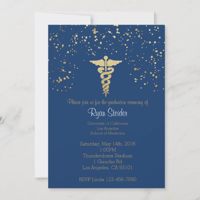 School of Medicine Graduation Invitation- Navy Invitation (Front)