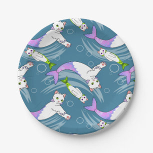 School of Purrmaids paper plates