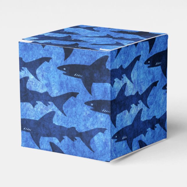 School of Sharks Blue Pattern Favor Box (Front Side)
