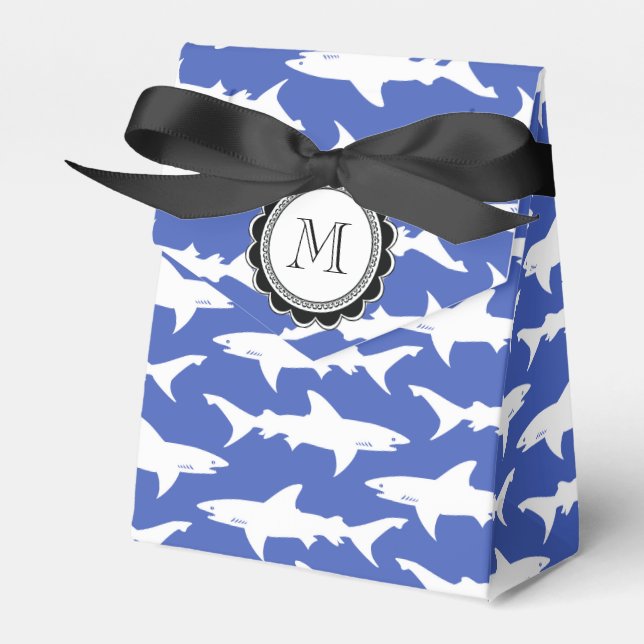 School of Sharks Funny Blue and White Favor Box (Front Side)