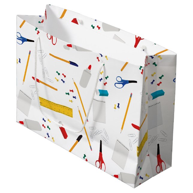 School Office & Crafts Supplies Pattern Large Gift Bag (Front Angled)