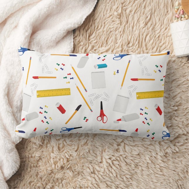 School Office & Crafts Supplies Pattern Lumbar Pillow (Blanket)