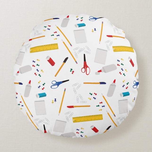 School Office & Crafts Supplies Pattern Round Pillow (Front)
