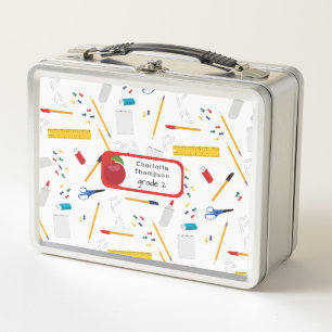 School Office & Crafts Supplies Pattern Student Metal Lunch Box