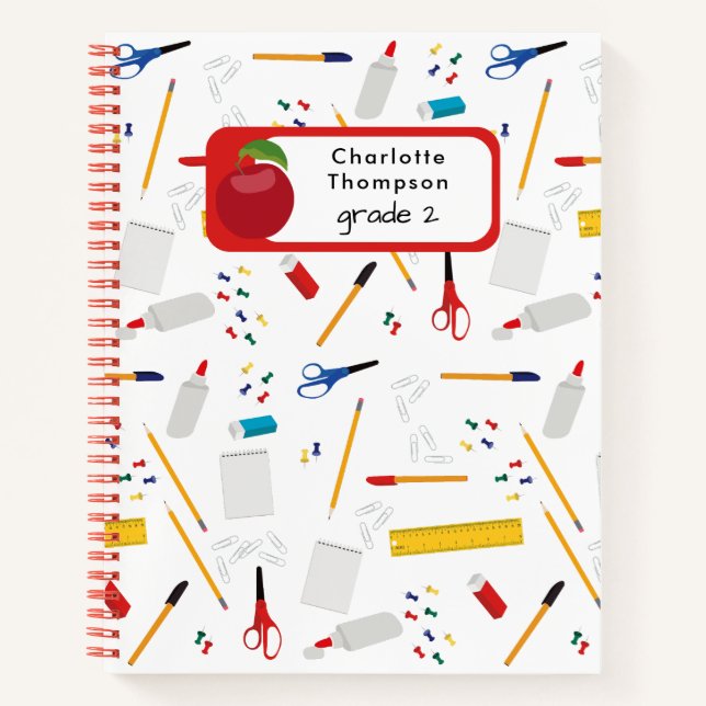 School Office & Crafts Supplies Pattern Student Notebook (Front)