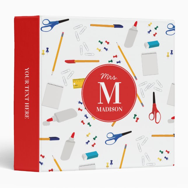 School Office & Crafts Supplies Teacher Monogram Binder (Front/Spine)