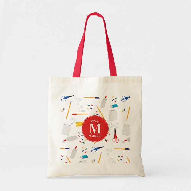 School Office & Crafts Supplies Teacher Monogram Tote Bag (Front)