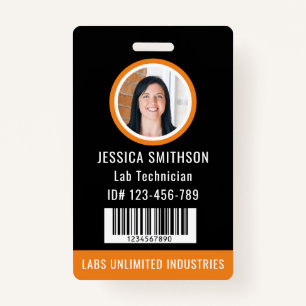 School or Business Photo ID Orange Black Badge