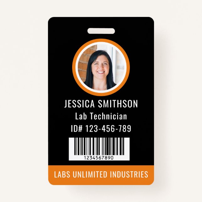 School or Business Photo ID Orange Black Badge (Front)