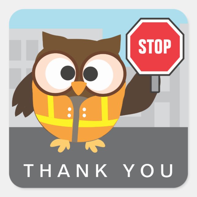School Owl Crossing Guard Thank You Square Sticker (Front)