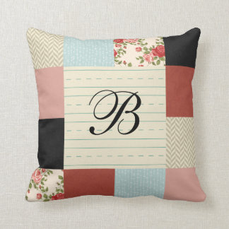 School Patchwork with Monogram Throw Pillow