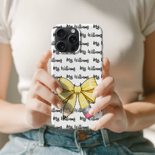 School Pencil Bow Cute Back to School Teacher Name iPhone 15 Pro Case