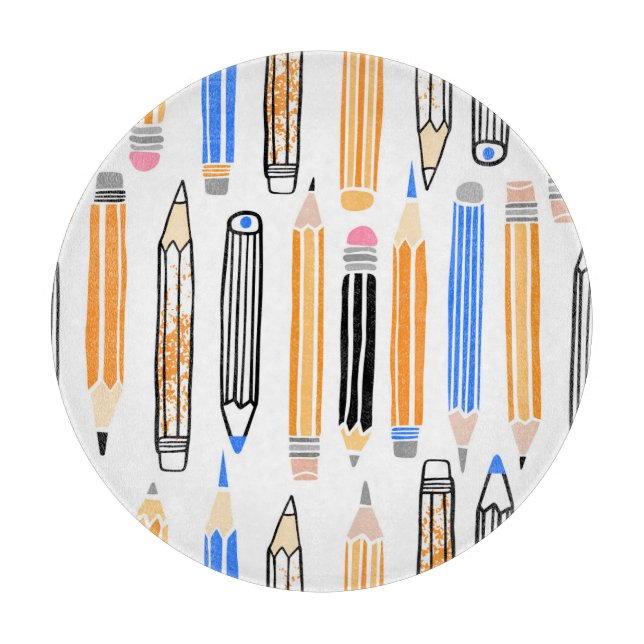 School Pencil Hand Drawn Illustration Cutting Board (Front)