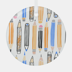 School Pencil Hand Drawn Illustration Glass Ornament
