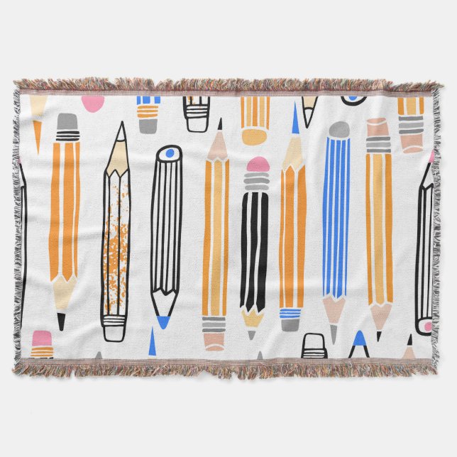 School Pencil Hand Drawn Illustration Throw Blanket (Front)