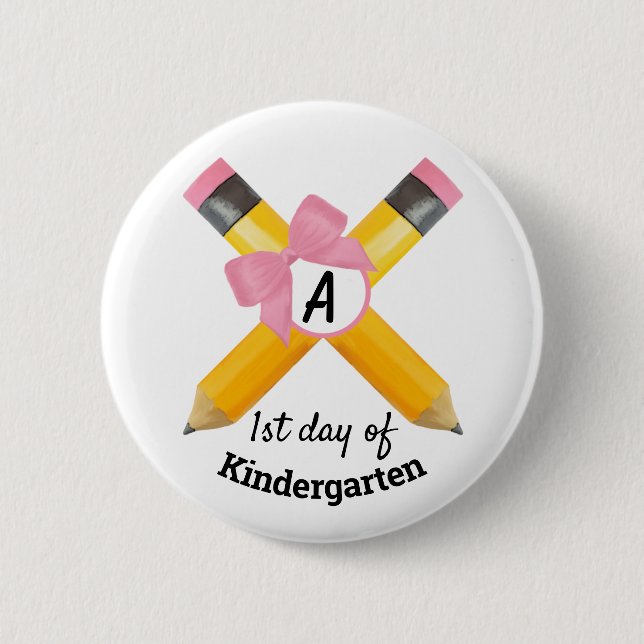 School Pencils First Day of Kindergarten Monogram 2 Inch Round Button (Front)