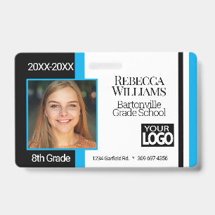 School Photo Badge - Baby Blue, Black White