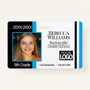 School Photo Badge - Baby Blue, Black White