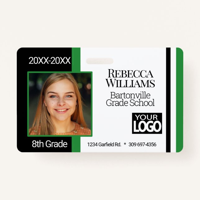 School Photo Badge - Green, Black White (Front)