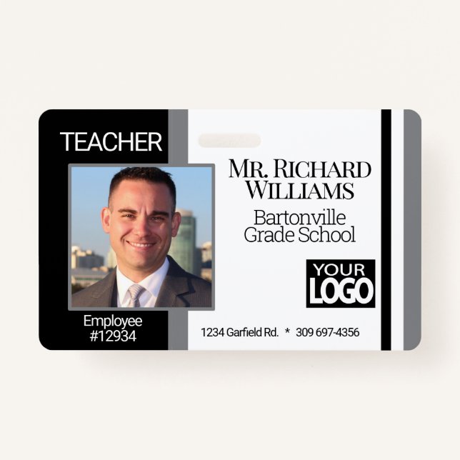 School Photo ID  - Black, White and Grey Badge (Front)