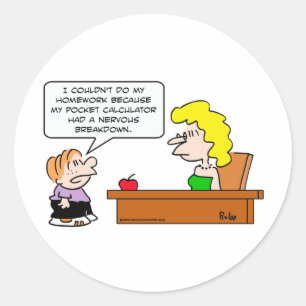 school pocket calculator homework classic round sticker