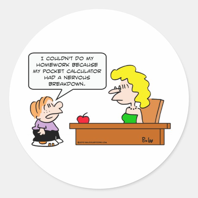 school pocket calculator homework classic round sticker (Front)