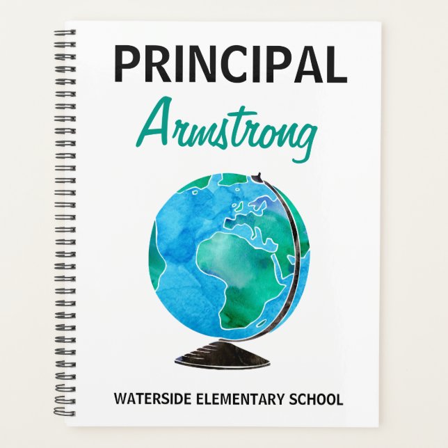 School Principal Watercolor Globe Personalized Planner (Front)