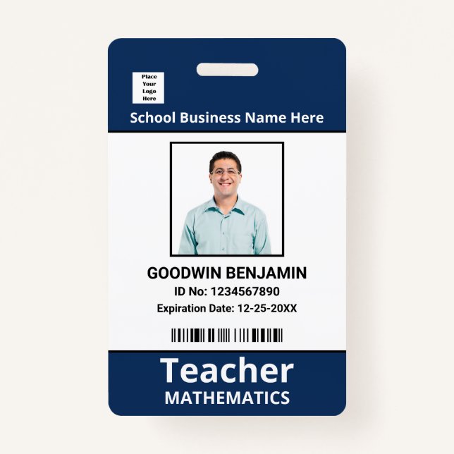 School Professional Employee Photo Bar Code Name   Badge (Front)