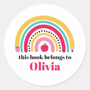 School Rainbow Personalized Name book Label