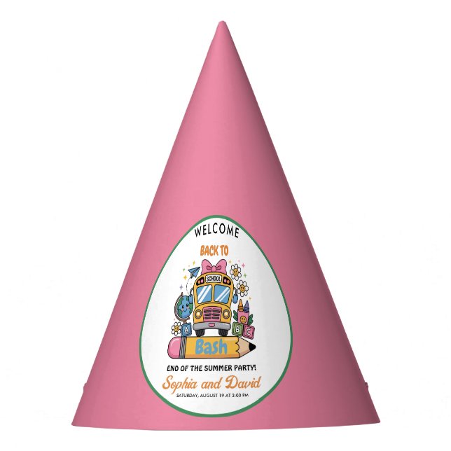 School’s Back Bash! Editable End of Summer Party  Hat (Front)