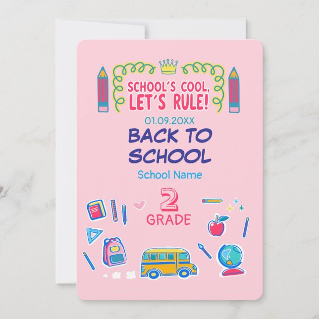 School’s cool let’s rule Second Grade Back school Invitation (Front)