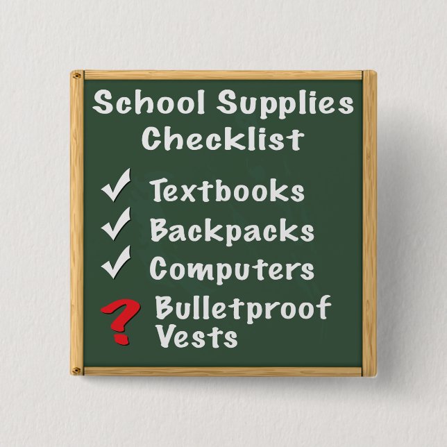School Safety Supplies Checklist 2 Inch Square Button (Front)