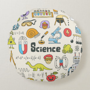 School science doodle set 1. Hand vintage il Round Pillow