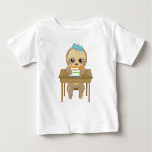 School Sloth, Cute Sloth, Baby Sloth, Books, Desk Baby T-Shirt