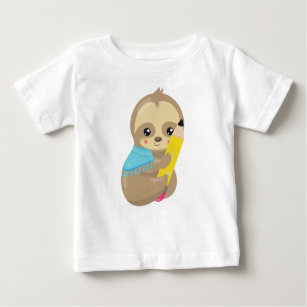 School Sloth, Cute Sloth, Baby Sloth, Pen, Pencil Baby T-Shirt